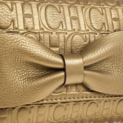 Pre Owned Carolina Herrera Gold Monogram Embossed Bow Bag