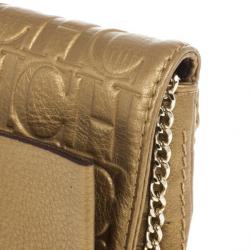 Pre Owned Carolina Herrera Gold Monogram Embossed Bow Bag