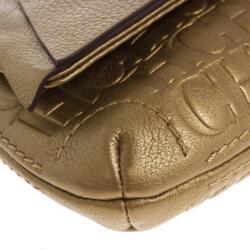 Pre Owned Carolina Herrera Gold Monogram Embossed Bow Bag