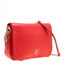 Pre Owned Carolina Herrera Red Leather New Baltazar Flap Shoulder Bag