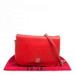 Pre Owned Carolina Herrera Red Leather New Baltazar Flap Shoulder Bag