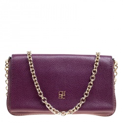 Pre Owned Carolina Herrera Purple Leather Chain Clutch