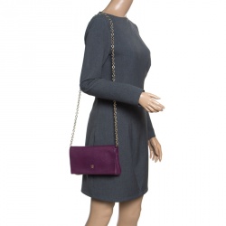 Pre Owned Carolina Herrera Purple Leather Chain Clutch