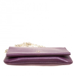 Pre Owned Carolina Herrera Purple Leather Chain Clutch