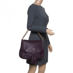 Pre Owned  Carolina Herrera Burgundy Leather Tassel Hobo