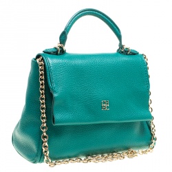 Pre Owned Carolina Herrera Green Leather Top Handle Shoulder Bag