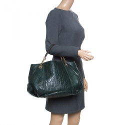 Pre Owned Carolina Herrera Black Monogram Leather Poppy Hobo