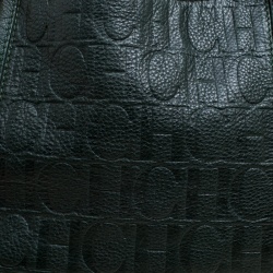 Pre Owned Carolina Herrera Black Monogram Leather Poppy Hobo