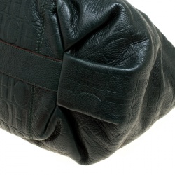 Pre Owned Carolina Herrera Black Monogram Leather Poppy Hobo