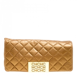 Pre Owned Carolina Herrera Gold Quilted Leather Clutch