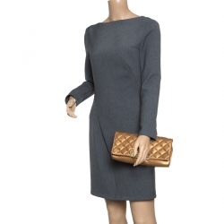Pre Owned Carolina Herrera Gold Quilted Leather Clutch