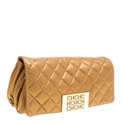 Pre Owned Carolina Herrera Gold Quilted Leather Clutch