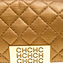 Pre Owned Carolina Herrera Gold Quilted Leather Clutch