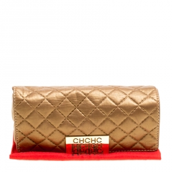 Pre Owned Carolina Herrera Gold Quilted Leather Clutch