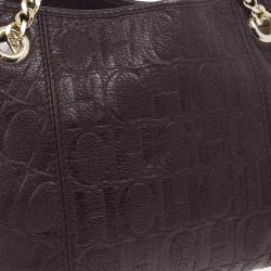 Pre Owned Carolina Herrera Brown Monogram Celidonia Chain Handle Tote