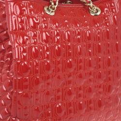 Pre Owned Carolina Herrera Red Patent Leather Bernardine Tote