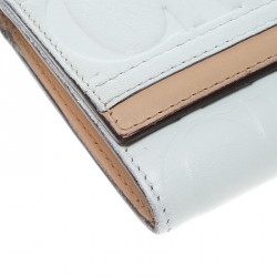 Pre Owned Carolina Herrera White/Beige Monogram Leather Continental Wallet