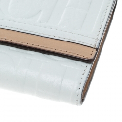 Pre Owned Carolina Herrera White/Beige Monogram Leather Continental Wallet