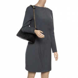 Pre Owned Carolina Herrera Black Nubuck and Monogram Leather Shoulder Bag