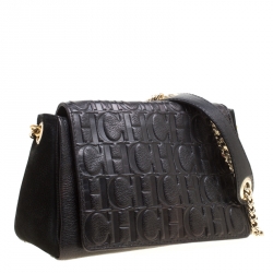 Pre Owned Carolina Herrera Black Nubuck and Monogram Leather Shoulder Bag