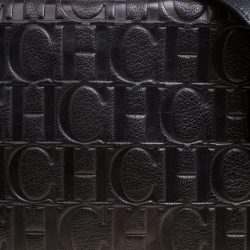 Pre Owned Carolina Herrera Black Nubuck and Monogram Leather Shoulder Bag