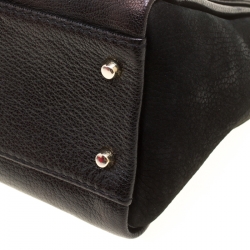 Pre Owned Carolina Herrera Black Nubuck and Monogram Leather Shoulder Bag