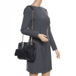 Pre Owned Carolina Herrera Dark Blue Monogram Leather Audrey Shoulder Bag