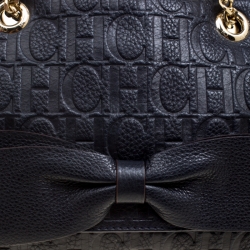 Pre Owned Carolina Herrera Dark Blue Monogram Leather Audrey Shoulder Bag