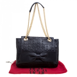 Pre Owned Carolina Herrera Dark Blue Monogram Leather Audrey Shoulder Bag