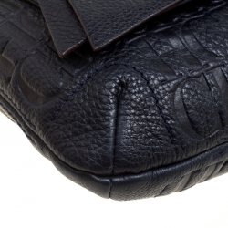 Pre Owned Carolina Herrera Dark Blue Monogram Leather Audrey Shoulder Bag