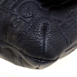 Pre Owned Carolina Herrera Dark Blue Monogram Leather Audrey Shoulder Bag