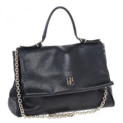 Pre Owned Carolina Herrera Black Minueto Flap Bag