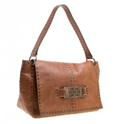 Pre Owned Carolina Herrera Brown Leather Studded Shoulder Bag