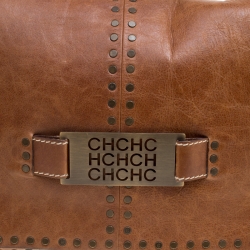 Pre Owned Carolina Herrera Brown Leather Studded Shoulder Bag
