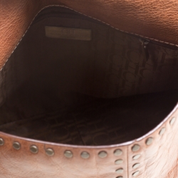 Pre Owned Carolina Herrera Brown Leather Studded Shoulder Bag