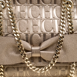 Pre Owned Carolina Herrera Gold Monogram Leather Audrey Shoulder Bag