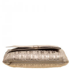 Pre Owned Carolina Herrera Gold Monogram Leather Audrey Shoulder Bag