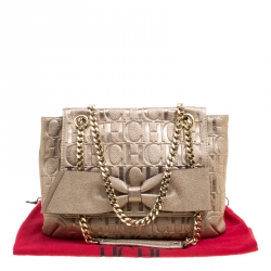 Pre Owned Carolina Herrera Gold Monogram Leather Audrey Shoulder Bag