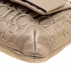 Pre Owned Carolina Herrera Gold Monogram Leather Audrey Shoulder Bag