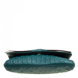 Pre Owned Carolina Herrera Green Monogram Leather Bow Clutch