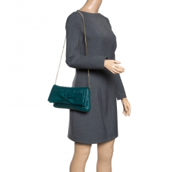 Pre Owned Carolina Herrera Green Monogram Leather Bow Clutch
