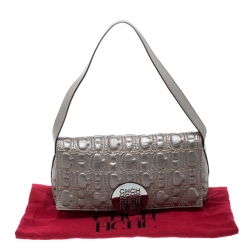 Pre Owned Carolina Herrera Metallic Grey Monogram Leather Shoulder Bag