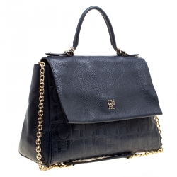 Pre Owned Carolina Herrera Blue Leather Minuetto Top Handle Flap Shoulder Bag