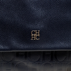 Pre Owned Carolina Herrera Blue Leather Minuetto Top Handle Flap Shoulder Bag