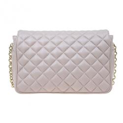 Pre Owned Carolina Herrera Beige Quilted Leather Crossbody Bag