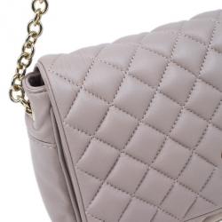 Pre Owned Carolina Herrera Beige Quilted Leather Crossbody Bag