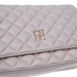Pre Owned Carolina Herrera Beige Quilted Leather Crossbody Bag
