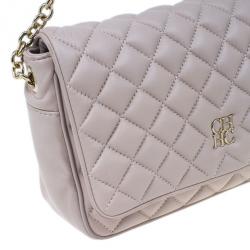 Pre Owned Carolina Herrera Beige Quilted Leather Crossbody Bag