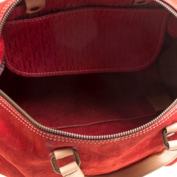 Pre Owned Carolina Herrera Red Nubuck Large Andy Boston Bag