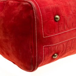 Pre Owned Carolina Herrera Red Nubuck Large Andy Boston Bag